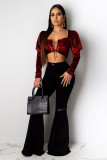 Black Denim Button Fly Sleeveless High Solid Patchwork Hole Boot Cut Pants 