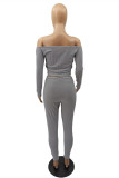 Orange Fashion Casual Solid Backless Off the Shoulder Long Sleeve Two Pieces