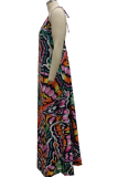 Multicolor Sexy Print Backless Halter Cake Skirt Dresses