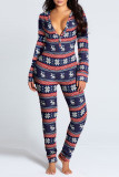 Decorative Pattern Casual Print V Neck Skinny Jumpsuits