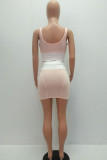 Pink Fashion adult Ma'am Street Letter Patchwork Two Piece Suits Hip skirt Sleeveless Two Pieces