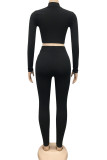 Yellow Casual Solid O Neck Long Sleeve Two Pieces
