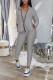 Grey Sexy Active Solid Three-Piece Suits Turndown Collar Long Sleeve Cap Sleeve Regular Two Pieces