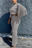 Blue Fashion adult Ma'am OL Solid Two Piece Suits Straight Three Quarter Two Pieces