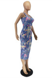 Multicolor Sexy Casual Print Basic U Neck Vest Dress