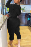 Black Gray Sportswear Solid Patchwork Hooded Collar Long Sleeve Two Pieces