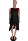 Black Fashion adult Casual contrast color asymmetrical Patchwork Solid Two Piece Suits ruffle Pr