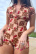 Coffee Fashion Casual Print Basic Turndown Collar Skinny Romper