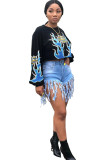 White O Neck Long Sleeve Letter Long Sleeve Tops