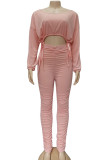 White Fashion British Style Adult Solid Draw String Fold O Neck Long Sleeve Regular Sleeve Short Two Pieces