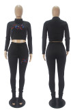 Grey Casual Solid Embroidered Mandarin Collar Long Sleeve Regular Sleeve Short Two Pieces