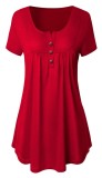 Green Casual Regular O-Neck Short Button Solid Regular Tees & T-shirts