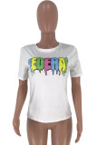 White O Neck Short Sleeve Letter Print