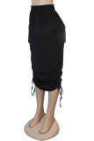Black Sweet Solid Bandage Pocket Skinny Bottoms