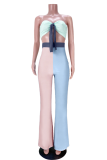 Multicolor Sexy Color Block Draw String Strapless Sleeveless Two Pieces