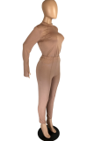 Pink Sexy Solid Patchwork Half A Turtleneck Long Sleeve Two Pieces