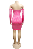 Black Sexy Hot Drilling Patchwork Bateau Neck Pencil Skirt Dresses