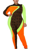 colour Street Twilled Satin Print Patchwork O Neck Plus Size 