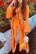 Orange Fashion Casual Adult Milk Fiber Patchwork Solid Patchwork V Neck Long Sleeve Flare Sleeve Short Two Pieces