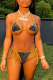 Tangerine Red Sexy Sweet Patchwork Draw String Swimwears