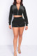 Black Active Casual Europe and America Patchwork Solid Zippered Straight Long Sleeve Two Pieces