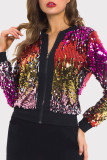 Colour Fashion Casual Patchwork Sequins Zipper Collar Outerwear