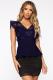 Royal blue V Neck Sleeveless Embroidery Solid Mesh Patchwork