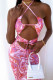 Red Sexy Print Hollowed Out Patchwork Frenulum Backless Fold Halter Pencil Skirt Dresses