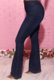 Blue Fashion Daily Adult Solid Buttons Mid Waist Boot Cut Denim