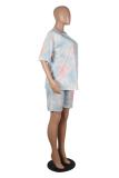 Pink Fashion Casual adult Patchwork Tie Dye Two Piece Suits pencil Short Sleeve Two Pieces