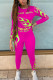 rose red Fashion Casual Adult Milk Fiber Print Patchwork O Neck Long Sleeve Regular Sleeve Short Two Pieces