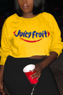 Yellow and blue Fashion Casual Adult Print Pullovers O Neck Tops