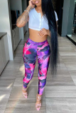 Fuchsia Sexy Print Patchwork Skinny High Waist Pencil Full Print Bottoms