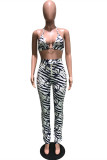 Blue Fashion Sexy Print Backless Halter Sleeveless Two Pieces