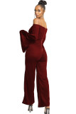 White Sexy Patchwork Solid Ruffled Long Sleeve one word collar Jumpsuits