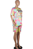 White Fashion Casual adult Ma'am Print Character Two Piece Suits Straight Short Sleeve Two Pieces