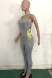 Dark Gray Fashion Casual Solid Sleeveless O Neck Jumpsuits