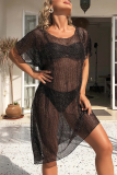Red Sexy Pierced See-through Swimwears Cover Up