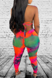 Colour Sexy Patchwork Tie-dye Spaghetti Strap Skinny Jumpsuits