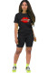 Black Fashion Casual adult Ma'am Print Two Piece Suits Lips Print Straight Short Sleeve Two Pieces