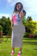 Grey Fashion adult OL Black Grey Cap Sleeve Short Sleeves O neck Asymmetrical Mid-Calf Print Patchwork hole lip Dresses