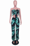 White Sexy Casual Print Backless Strapless Sleeveless Two Pieces