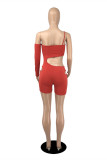 Red Fashion Sexy Solid Hollowed Out Backless Spaghetti Strap Skinny Romper
