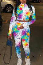 Colour Sexy Print Patchwork O Neck Long Sleeve Two Pieces