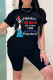 Black Fashion Casual Print Basic O Neck Short Sleeve Two Pieces