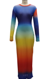 Rainbow Color Sexy Patchwork Tie-dye Half A Turtleneck Pencil Skirt Dresses