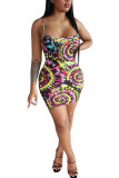 Black Fashion adult Street Black Pink Yellow and pink Spaghetti Strap Sleeveless Slip Step Skirt Mini Print Patchwork backless Tie and dye Dresses