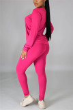Red Casual Solid Basic O Neck Long Sleeve Two Pieces
