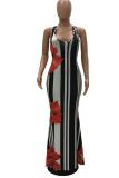 Pink Fashion Casual Print Basic U Neck Vest Dress