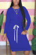 Blue Fashion Casual Adult Solid Patchwork Draw String O Neck Long Sleeve Knee Length T-shirt Dress Dresses